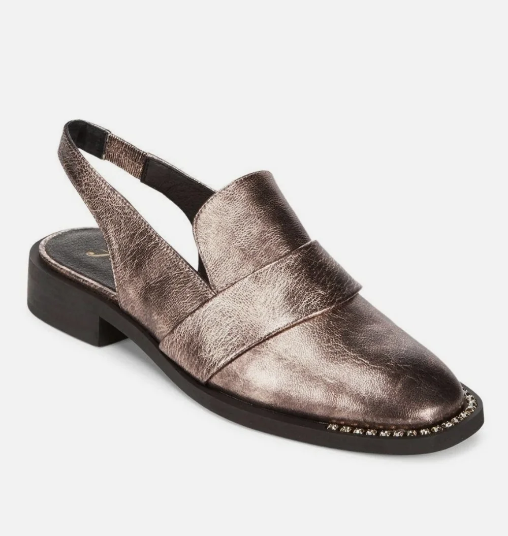 NWOT Free People Abbey Road Metallic Slingback Loafers-Rose Gold